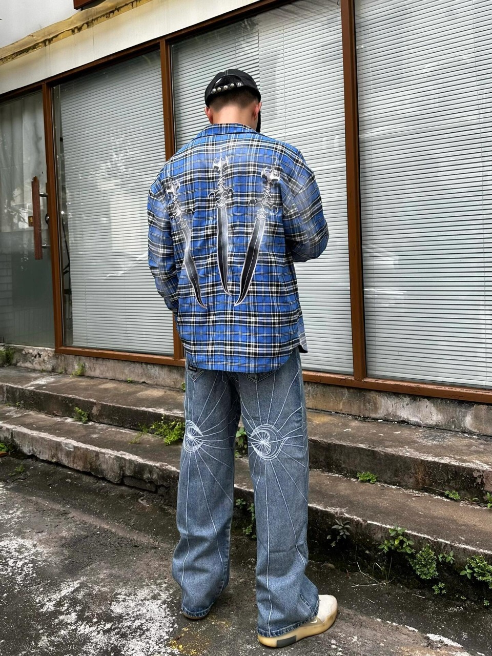 Thug Club Sword Embroidery Plaid Shirt Jacket &ndash; Image 3
