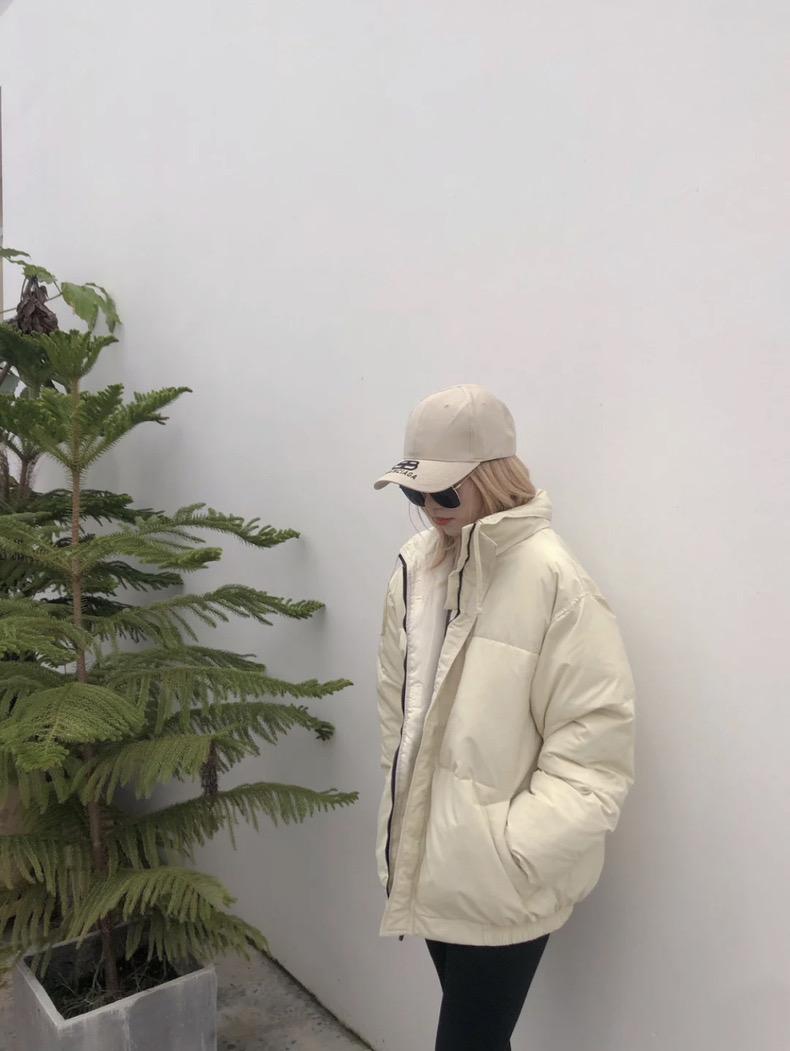Essentials Double Stitch Stand Collar Puffer Jacket White – Image 1 Essentials Double Stitch Stand Collar Puffer Jacket White – Image 1