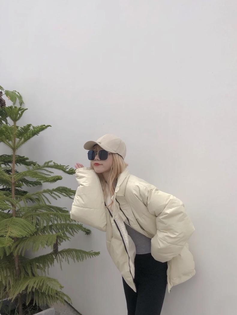 Essentials Double Stitch Stand Collar Puffer Jacket White – Image 3 Essentials Double Stitch Stand Collar Puffer Jacket White – Image 3