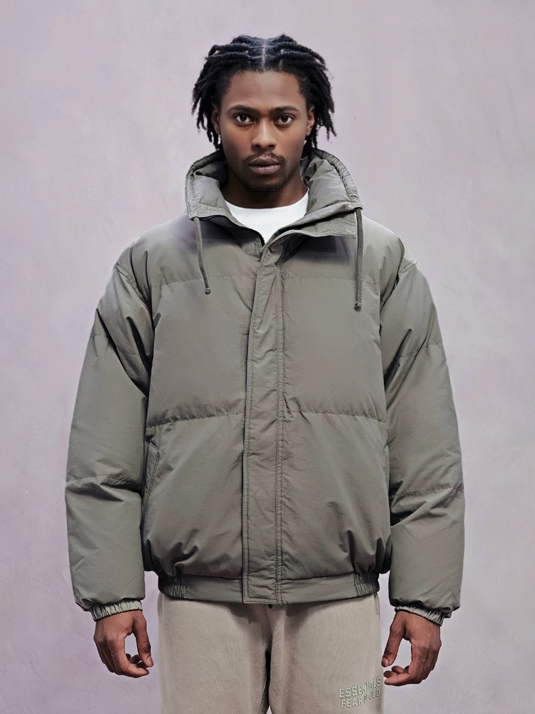 Essentials Double Stitch Stand Collar Puffer Jacket Grey – Image 1 Essentials Double Stitch Stand Collar Puffer Jacket Grey – Image 1