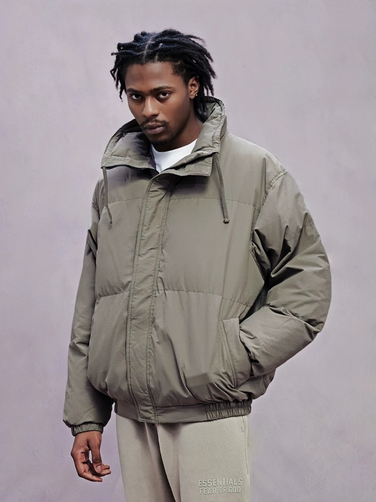 Essentials Double Stitch Stand Collar Puffer Jacket Grey – Image 4 Essentials Double Stitch Stand Collar Puffer Jacket Grey – Image 4