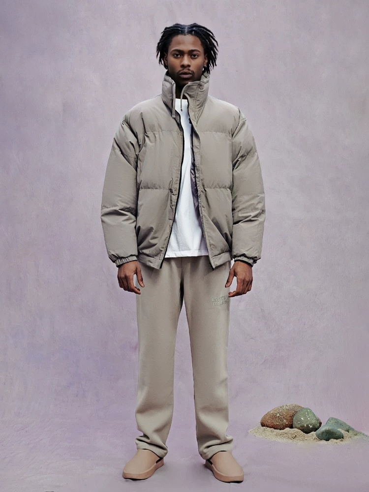 Essentials Double Stitch Stand Collar Puffer Jacket Grey – Image 3 Essentials Double Stitch Stand Collar Puffer Jacket Grey – Image 3