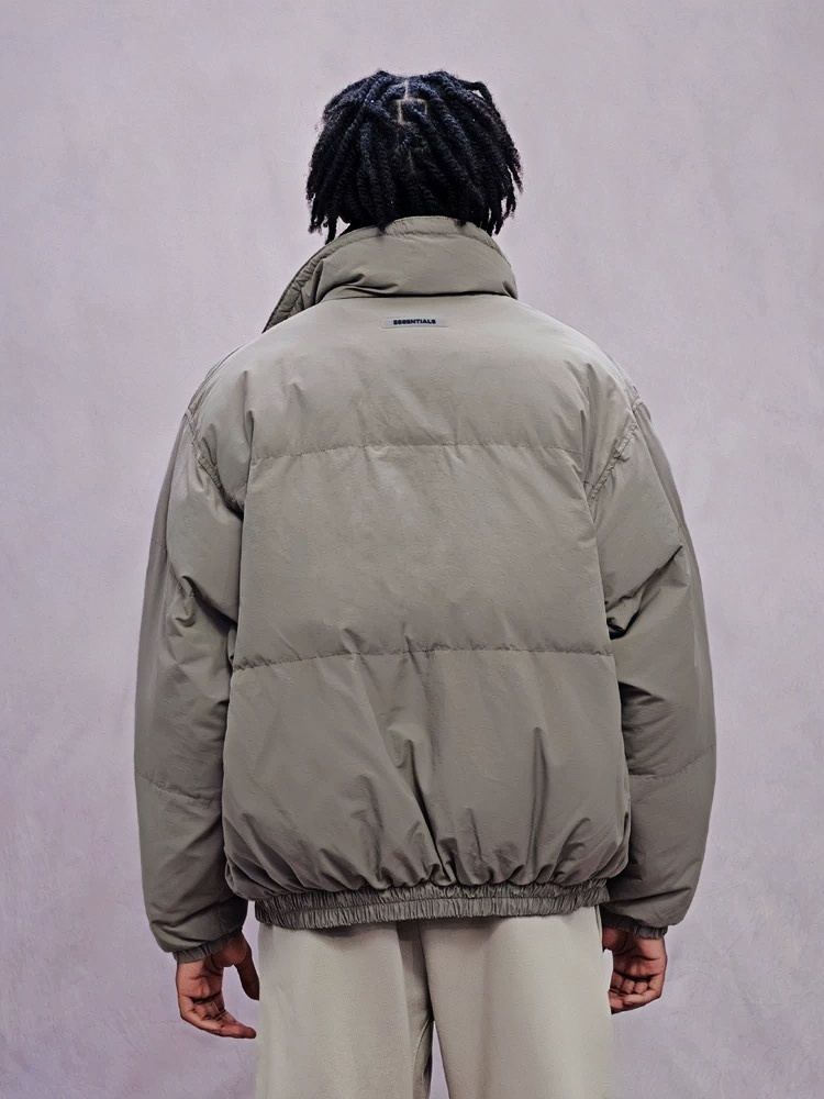 Essentials Double Stitch Stand Collar Puffer Jacket Grey – Image 2 Essentials Double Stitch Stand Collar Puffer Jacket Grey – Image 2