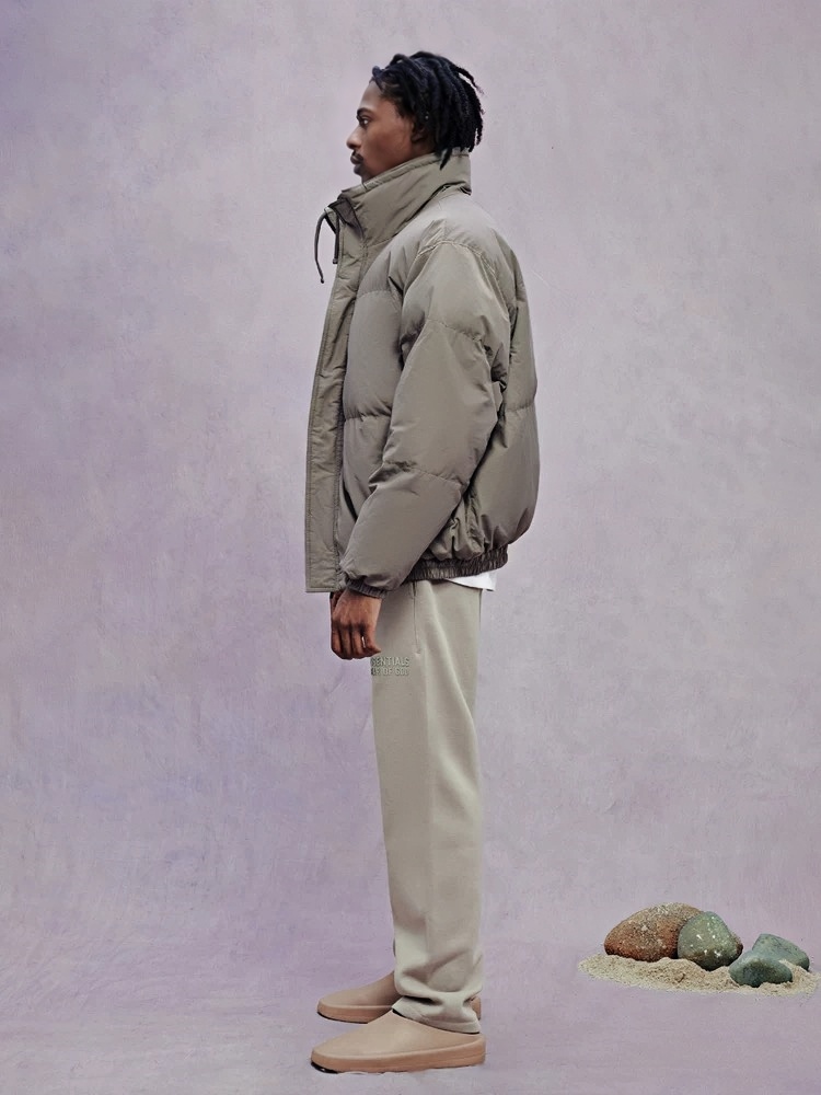 Essentials Double Stitch Stand Collar Puffer Jacket Grey – Image 5 Essentials Double Stitch Stand Collar Puffer Jacket Grey – Image 5